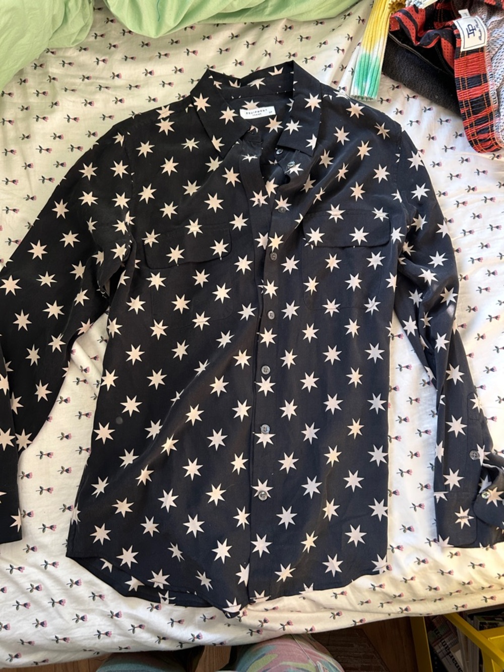 Silk black Star Print Button-Up Shirt -EQUIPMENT